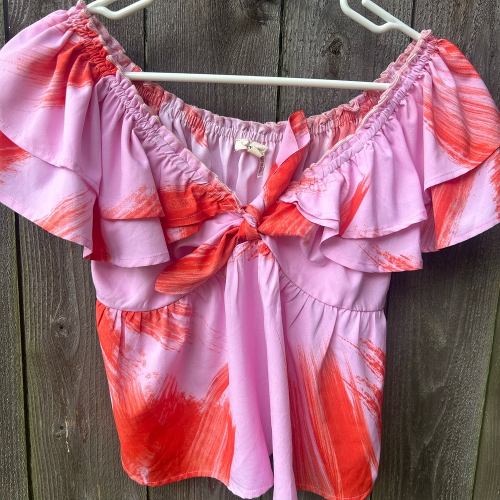 Entro Vibrant Pink and Red Off-Shoulder Blouse